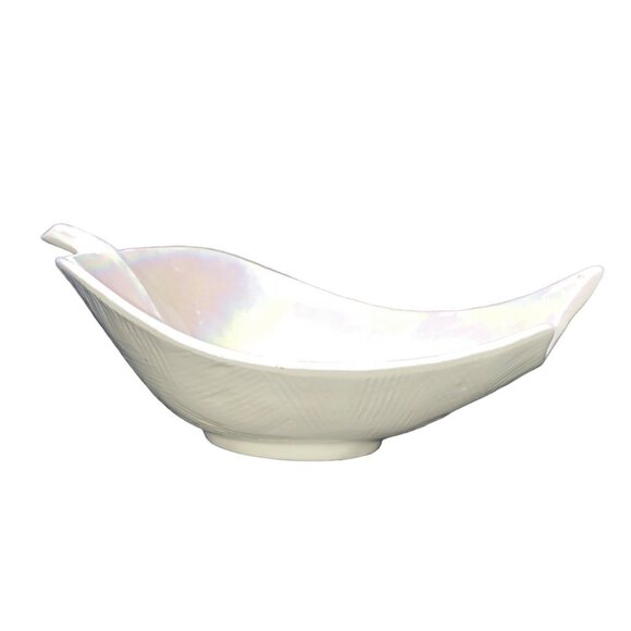 Leaf-Shaped Pearlized Iridescent Ceramic Bowl By Cal Style 2232 USA Mid-Century - Picture 3 of 11